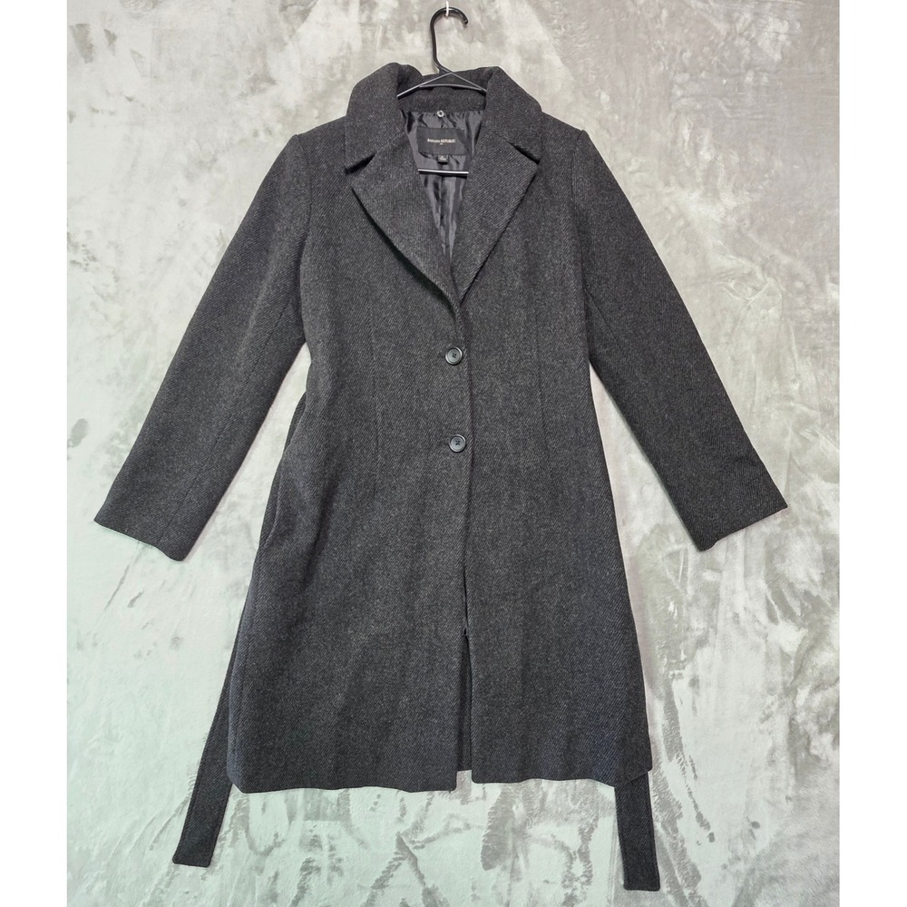 Banana Republic Womens Wool Blend Herringbone Trench Coat Charcoal Gray Small
